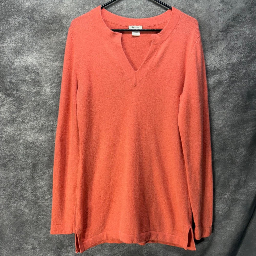 Spruce Womens 100% Cashmere Sweater Coral Salmon Pink Notch Neck Pullover